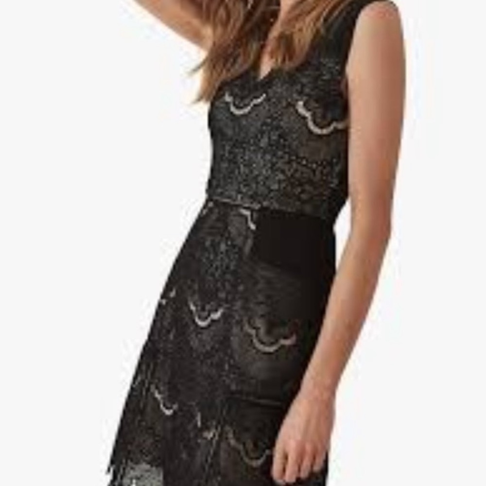 Reiss Gemina Black + Nude Lace Cocktail Dress 2